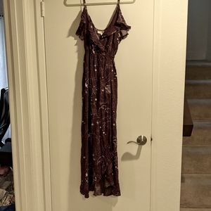 NWT $60 Lovestitch Burgundy Starburst Wrap Strap Asymmetrical Maxi Dress - Small